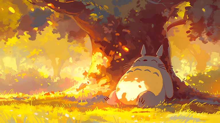 totoro sleeping in the warm day and smilling