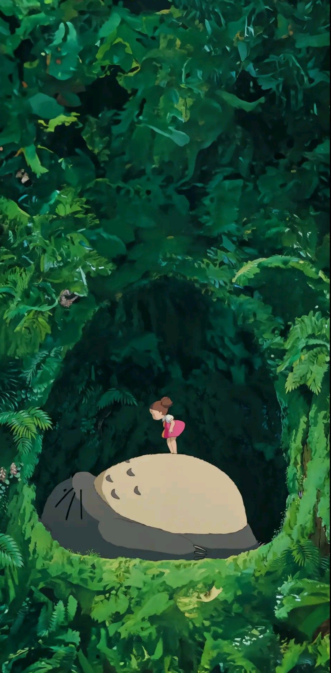 totoro sleeping, mei standing on his belly